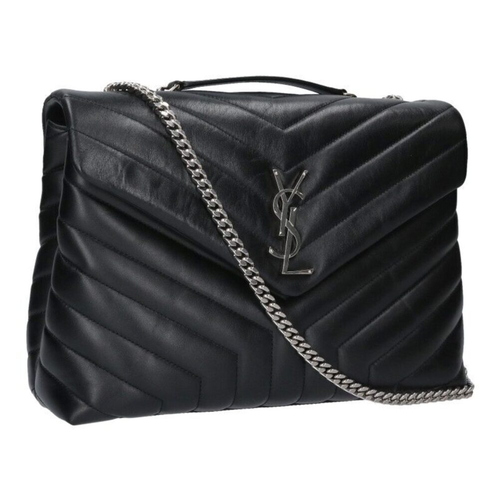 Saint Laurent Paris Loulou YSL Calfskin Chain Shoulder Bag Black Silver